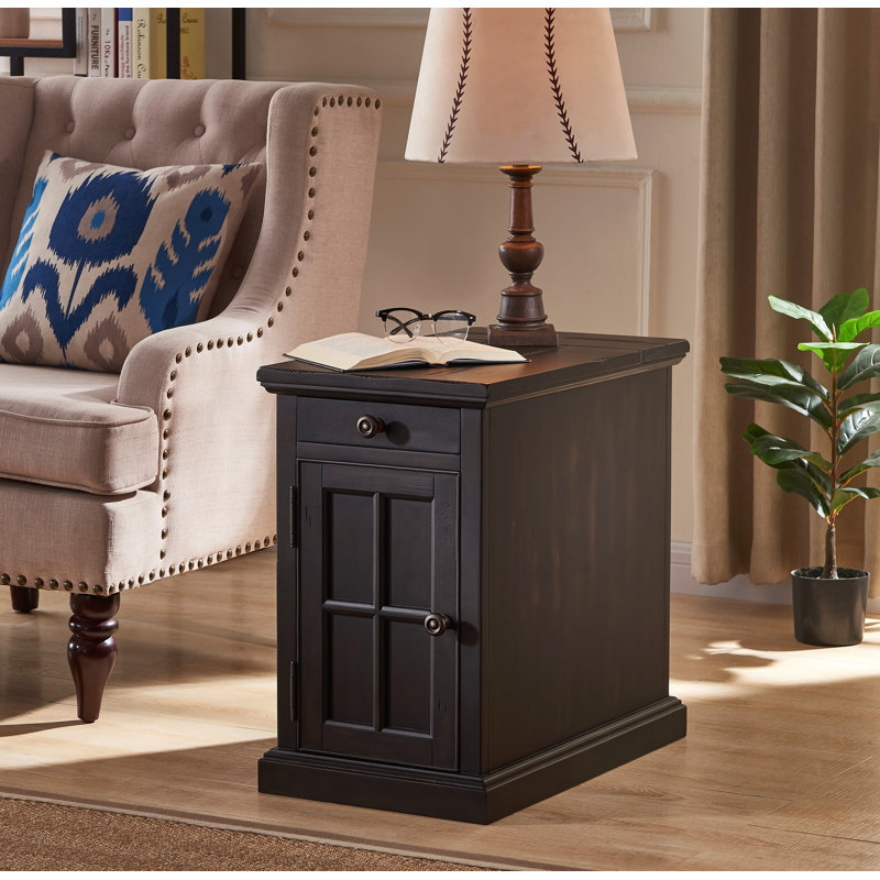 Canora Grey Saldana Block End Table with Storage and BuiltIn Outlets